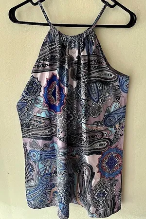 Boutique Blue Paisley Sleeveless Mini Dress size Medium thumbnail 1