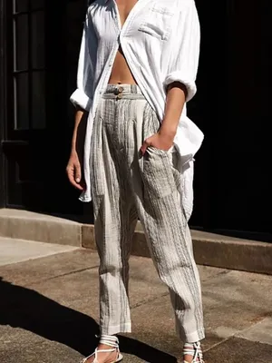Free People Pants Size Large NWT Ivory Semi Sweet High Rise Coastal Beach Crop thumbnail 11