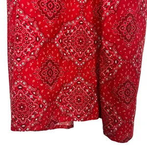 Women's Handkerchief Print Smocked Red Maxi Dress Size S/M thumbnail 7