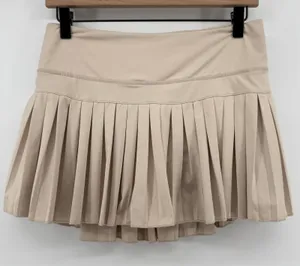 Gold Hinge Pleated Tennis Skirt Skort Beige Women L Preppy Pickleball Activewear thumbnail 1
