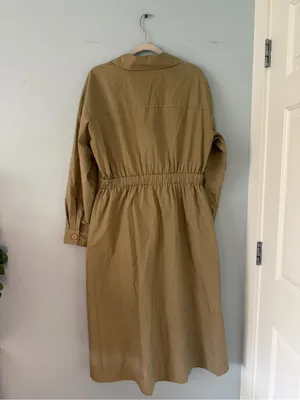 Cider Khaki 100% Cotton Wrap-Front Long Sleeve Midi Dress thumbnail 5