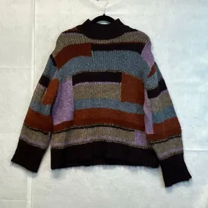 NWT a.n.a. Women’s Patchwork Sweater Large Colorblock Long Sleeve Boho Brown NEW thumbnail 4