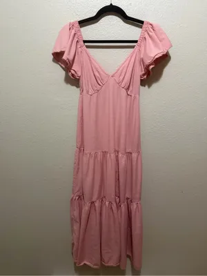 Billabong Last Light Dress Pink Size Large Flutter Sleeve Midi Boho thumbnail 4