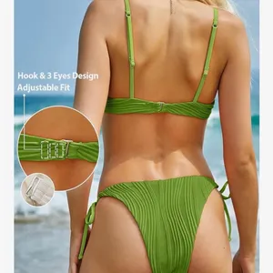 Zaful NEW Green Bikini Sets 2 Pc Swimsuits Cheeky Ribbed Underwire Bathing Suit S thumbnail 2