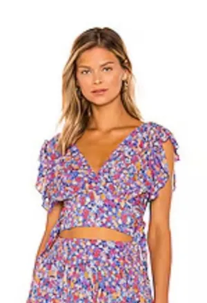 Free People Blue Purple Floral Ruffle Blouse Size Small thumbnail 1