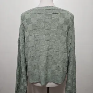 Double Zero Sage Basketweave Cropped Oversized Crewneck Sweater Size Large thumbnail 5