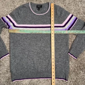 Charter Club Cashmere Sweater Womens Large Grey Pink Purple Stripe Excellent thumbnail 3