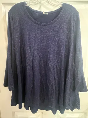 Cato Navy Blue Shimmer Bell Sleeve Top Size XL thumbnail 1
