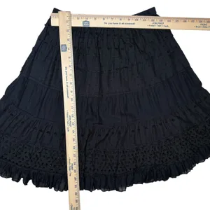 Solitaire Black Eyelet Ruffle Skirt‎ Size S Romantic Tiered Boho Lined Cotton thumbnail 5