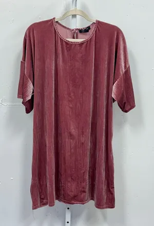 Atmosphere Pink Velvet Short Sleeve Shift Mini Dress‎ Sz 12 Keyhole Back Holiday thumbnail 1