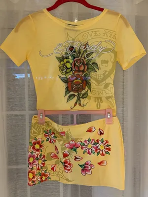 Ed Hardy Yellow Floral & Skull Tank Top + Matching Skirt Set thumbnail 3