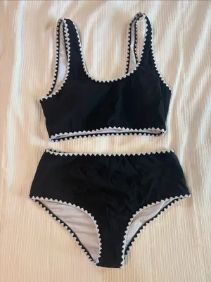 Beachsissi Black High-Waist Bikini Set with White Trim thumbnail 1