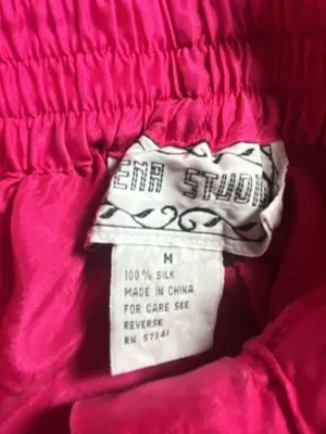 Leena Studio Vintage Hot Pink 100% Silk Pleated Bermuda Shorts thumbnail 4