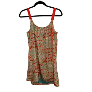 Boho Paisley Slip Dress Keyhole Back Lined‎ Mini Sundress Red Multicolor S/M USA thumbnail 2