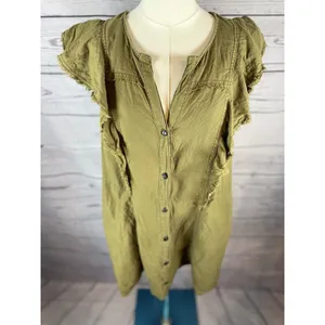 Anthropologie Pilcro Flutter Sleeve Button Front Tunic Dress Women’s Large thumbnail 2