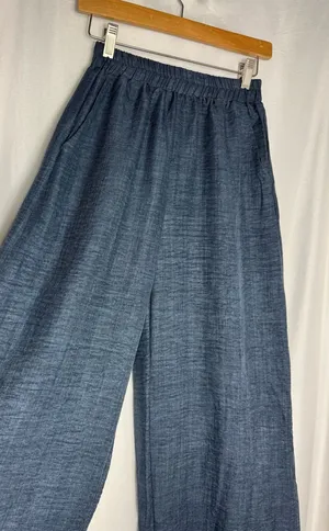 Women's Navy Blue Asymmetric Draped blouse with palazzo pant -2 piece set NWOT thumbnail 1