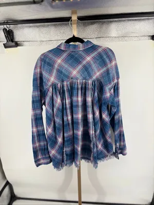 Free People Seeking Starlight Plaid Shirt Blouse Size M Boho Pink Blue Casual thumbnail 7