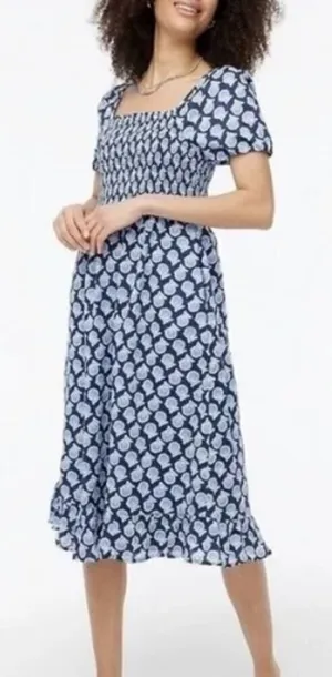 J. Crew Smocked Midi Dress with Puff Sleeves Sz. XS thumbnail 1