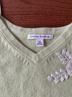 Banana Republic pastel green rabbit fur tank top sweater with paisley embroidery thumbnail 5