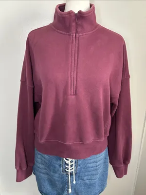 Abercrombie & Fitch Plum Half-Zip Fleece Cotton Blend Pullover Sweatshirt thumbnail 2