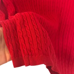 Tommy Hilfiger Red Cable Knit V-Neck Sweater Women’s Medium Classic Cotton thumbnail 5