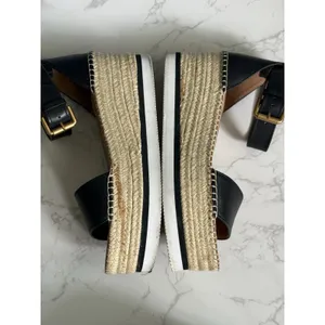See by Chloe Glyn Platform Sandals Women's Size 39 Black Leather‎ Espadrille thumbnail 5