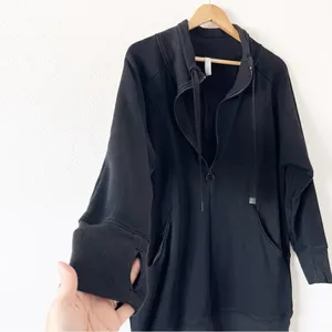 Athleta Cozy Karma 1/4 Zip Black Funnel Neck Athleisure Sweatshirt Dress thumbnail 4
