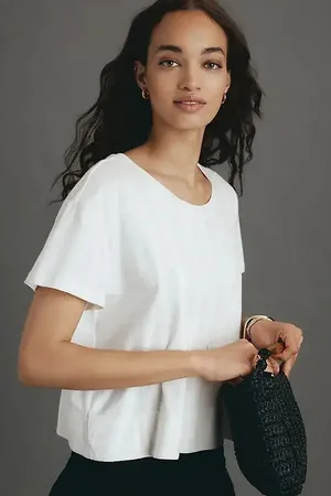 Pilcro Solid White Classic T-Shirt Flowy Lightweight Boho Oversized Size Small thumbnail 1
