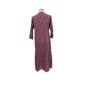 Roller Rabbit Pink Floral Cotton Maxi Dress Button‎ Front 3/4 Sleeve Size XS thumbnail 7