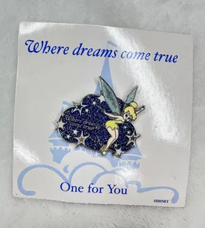 Disney Tinker Bell Where Dreams Come True Blue Glitter Pixie Dust Pin Card thumbnail 1