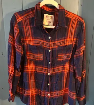 Mossimo Supply Co. Navy and Orange Plaid Shirt | Large thumbnail 1