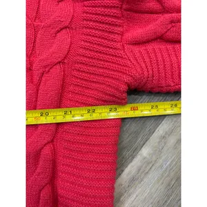 Anthropologie Cable Knit Sweater Red Cropped Cozy Cottagecore Large thumbnail 4