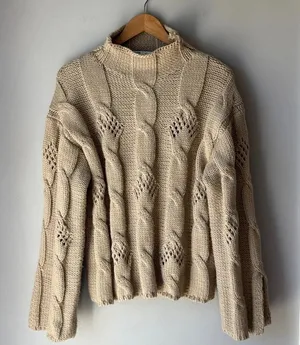 Zara Chunky Wool Blend Textured Knit Mock Neck Sweater thumbnail 1