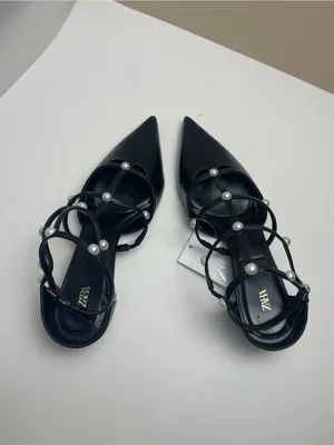 Zara Black Pearl Strappy Kitten Heel Pointed Toe Pumps NWT Size 9 / EUR 40 thumbnail 12