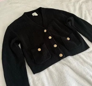 H&M Dark Academia Cotton blend black cardigan with pockets & gold buttons thumbnail 1