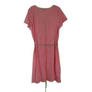 Lands End Orange White Striped Henley Dress XL 18 Short Sleeve‎ Green Belt thumbnail 2