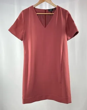 Theory V Neck Banded Shift Admiral Crepe Light Dress in‎ Deep Rose Size 10 thumbnail 1