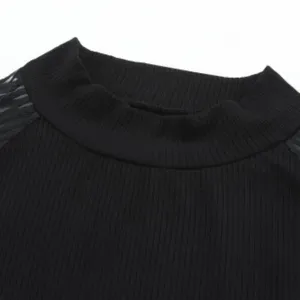 NEW Black Ribbed Top With Striped Mesh Long Sleeves thumbnail 8