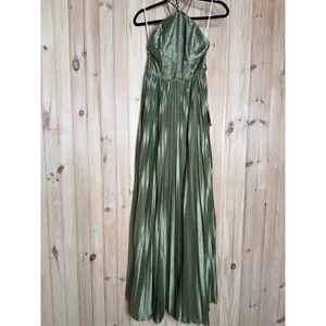 NWT Lulus Elaborate Charm Olive Green Satin Pleated Backless Maxi Dress Party S thumbnail 2
