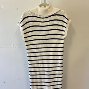 ZESICA Striped Knit Midi‎ Dress White Black Polo Collar Sleeveless Medium Cruise thumbnail 5