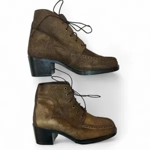 Scruples Lace Up Ankle Boot Moc-toe Metallic Distressed Bronze Gold Western Sz 8 thumbnail 4