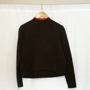Sweaty Betty Serenity Cropped Boxy Jumper Green‎ with Orange Trim Mock Neck thumbnail 2