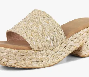Woven Slide Sandals in Natural Straw 8.5 thumbnail 1