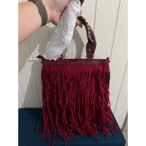 Heritage West Western Handbag Burgundy Fringe Tote Bag Gold Whipstitch New thumbnail 7