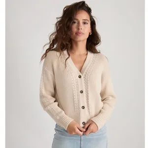 Marine Layer Robin Crop Cardigan In Oatmeal XS thumbnail 3