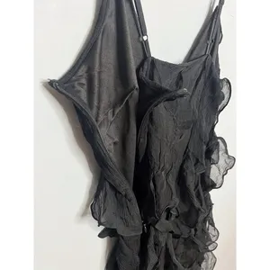 BHLDN Jia Bias-Cut Ruffled V-Neck Gown in Black‎ Size 2 thumbnail 7