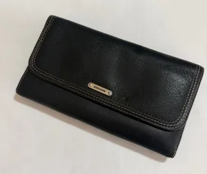 Dockers Black Leather Tri-Fold Continental Wallet Plaid Lining Checkbook Holder thumbnail 1