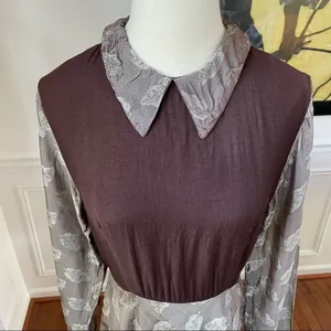 Vintage 90s Funhouse NYC Steampunk Dark Academia Schoolgirl Brown Leaf Dress S thumbnail 9