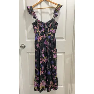 Lulus Sweet Like Sangria Black Floral Ruffled Bustier Dress Size Small Formal thumbnail 3
