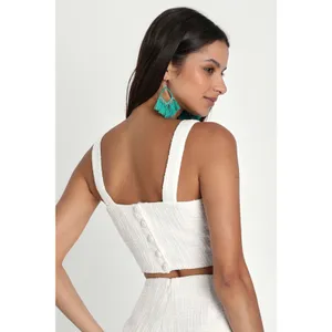 NWT Lulus Elevated Attitude White Tweed Sleeveless Two-Piece Skort Romper Size M thumbnail 3